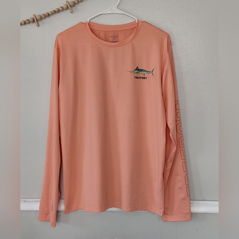 Sea Life Freeport Bahamas Orange Fishing Long Sleeve Shirt UPF 50 Size L